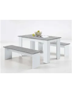 Danto White & Concrete Grey Dining Table With Bench Seats, 2692