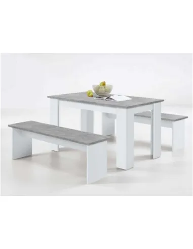 Danto White & Concrete Grey Dining Table With Bench Seats, 2692