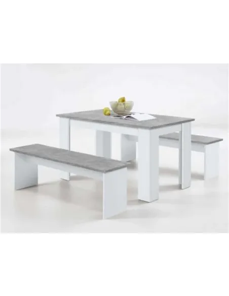 Danto White & Concrete Grey Dining Table With Bench Seats, 2692