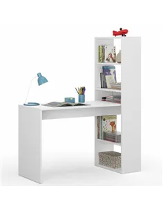 Double Matt White Computer Desk Table with Bookcase, 2564