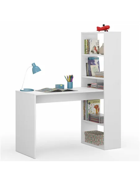 Double Matt White Computer Desk Table with Bookcase, 2564
