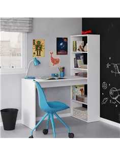 Double Matt White Computer Desk Table with Bookcase, 2564 2