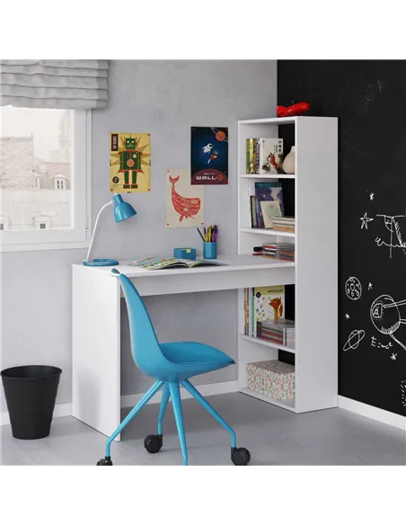 Double Matt White Computer Desk Table with Bookcase, 2564