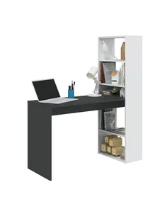 Double White and Grey Effect Computer Desk Table with Bookcase, 3220
