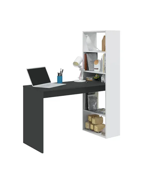 Double White and Grey Effect Computer Desk Table with Bookcase, 3220