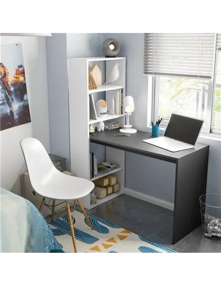 Double White and Grey Effect Computer Desk Table with Bookcase, 3220