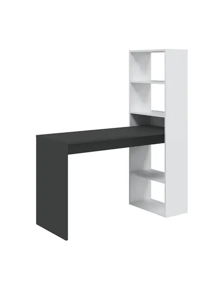 Double White and Grey Effect Computer Desk Table with Bookcase, 3220