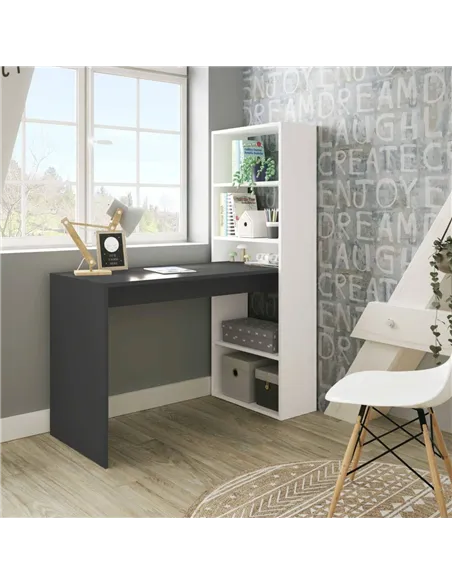 Double White and Grey Effect Computer Desk Table with Bookcase, 3220