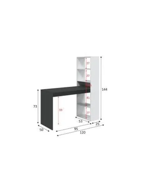Double White and Grey Effect Computer Desk Table with Bookcase, 3220