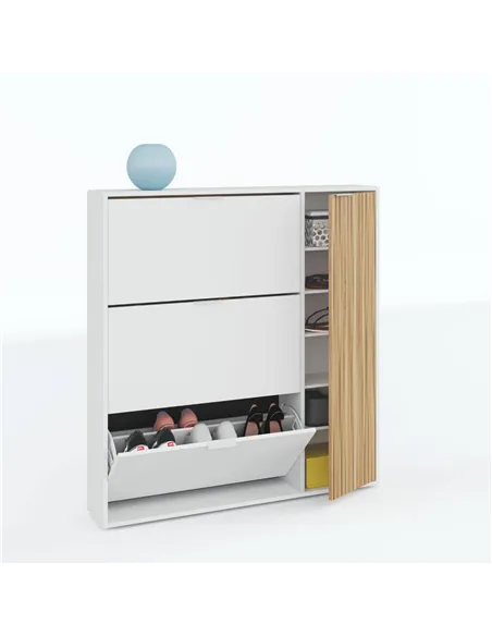 Dempsey Natural Oak Effect and White Large Shoe Cabinet, 3240
