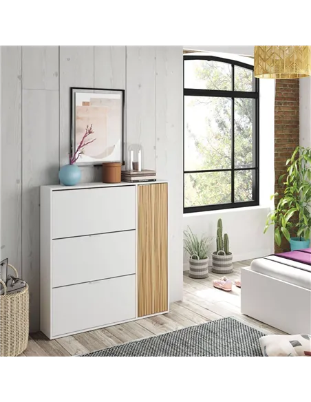 Dempsey Natural Oak Effect and White Large Shoe Cabinet, 3240