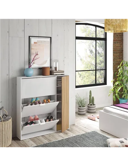 Dempsey Natural Oak Effect and White Large Shoe Cabinet, 3240