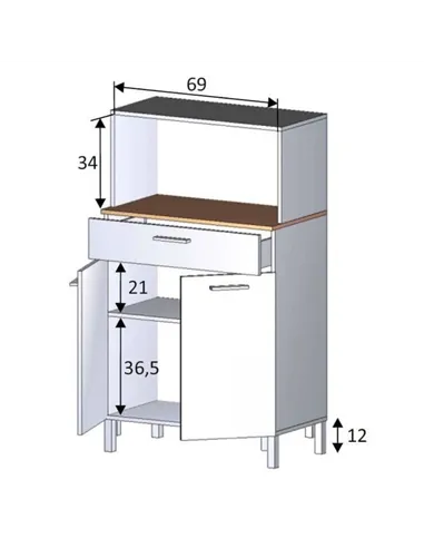 Denby White And Oak 2 Door Utility Kitchen Cupboard, 3032
