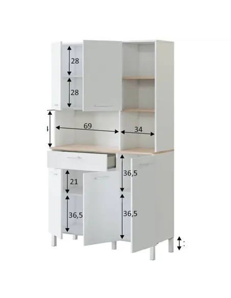 Denby White And Oak 5 Door Utility Kitchen Cupboard, 3077