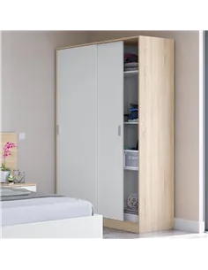 Durham Artic White and Oak Effect Small 120cm Wide Sliding 2 Door Wardrobe, 3208