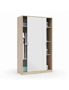 Durham Artic White and Oak Effect Small 120cm Wide Sliding 2 Door Wardrobe, 3208 2