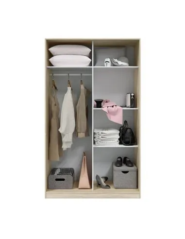 Durham Artic White and Oak Effect Small 120cm Wide Sliding 2 Door Wardrobe, 3208