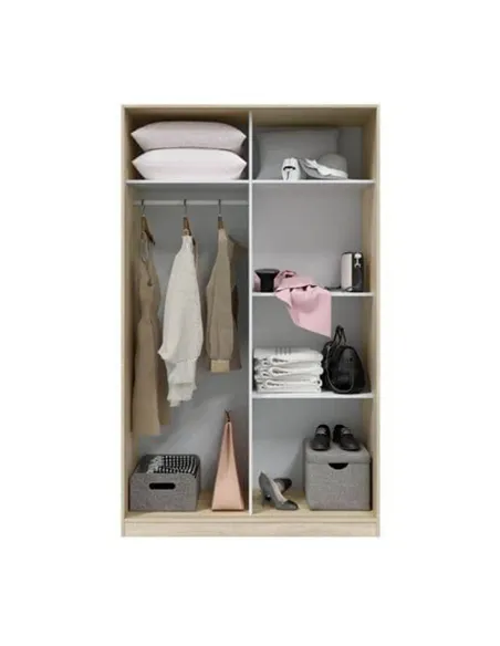 Durham Artic White and Oak Effect Small 120cm Wide Sliding 2 Door Wardrobe, 3208