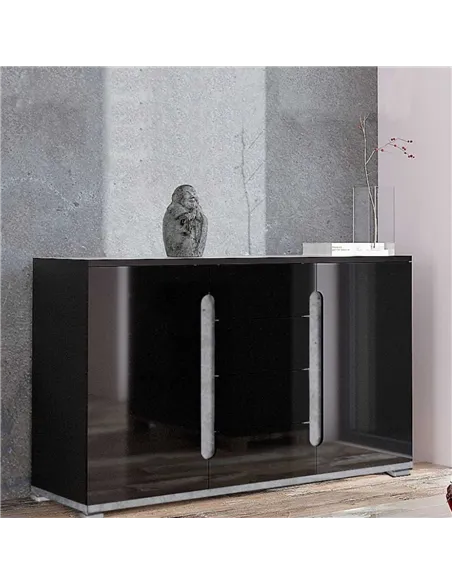 Elise Black High Gloss And Grey 2 Door & 4 Drawer Sideboard T46, 3021