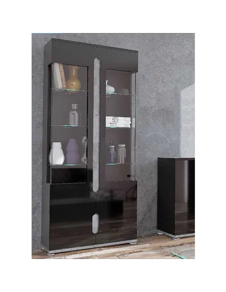 Elise Black High Gloss And Grey Display Cabinet T02, 3015