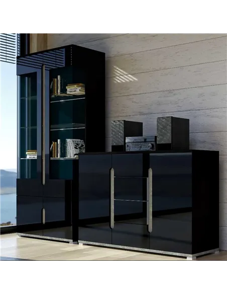 Elise Black High Gloss And Grey Display Cabinet T02, 3015