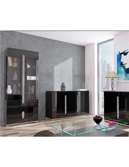 Elise Black High Gloss And Grey Display Cabinet T02, 3015
