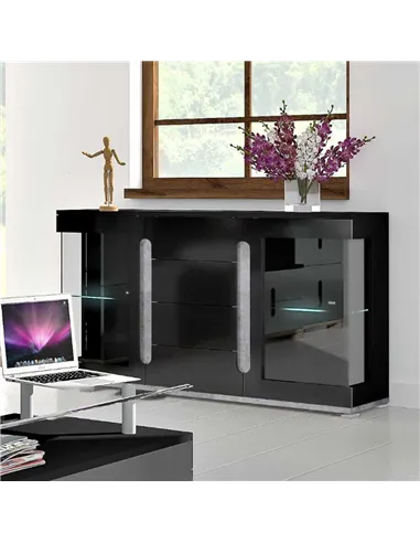 Elise Black High Gloss And Grey Glass Door Sideboard T32, 3019