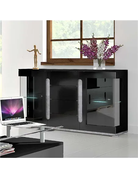 Elise Black High Gloss And Grey Glass Door Sideboard T32, 3019