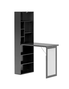 HOMCOM Three-Part Work Desk, with Storage and Writing Board - Black
