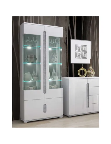 Elise White High Gloss And Grey Display Cabinet T02, 3014