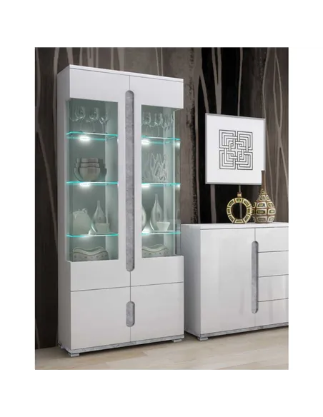 Elise White High Gloss And Grey Display Cabinet T02, 3014