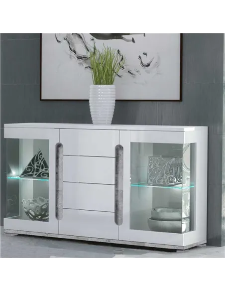 Elise White High Gloss And Grey Glass Door Sideboard T32, 3018
