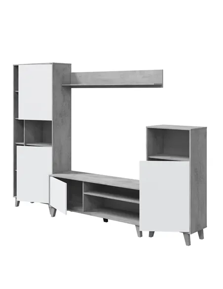 Eriksen White And Concrete Grey Effect Large TV Entertainment Wall Unit Cabinet, 3218