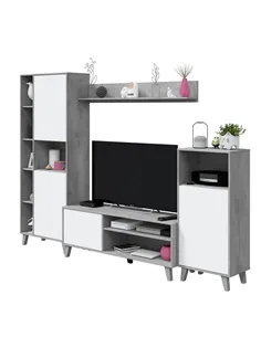 Eriksen White And Concrete Grey Effect Large TV Entertainment Wall Unit Cabinet, 3218 2