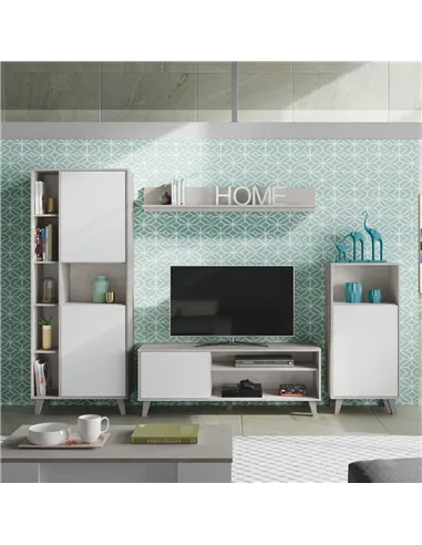 Eriksen White And Concrete Grey Effect Large TV Entertainment Wall Unit Cabinet, 3218