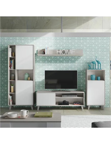 Eriksen White And Concrete Grey Effect Large TV Entertainment Wall Unit Cabinet, 3218