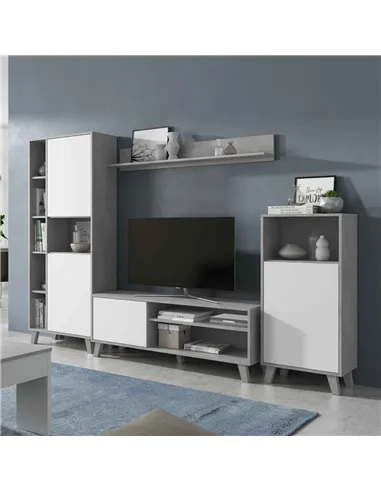 Eriksen White And Concrete Grey Effect Large TV Entertainment Wall Unit Cabinet, 3218
