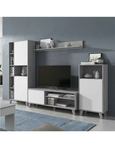 Eriksen White And Concrete Grey Effect Large TV Entertainment Wall Unit Cabinet, 3218