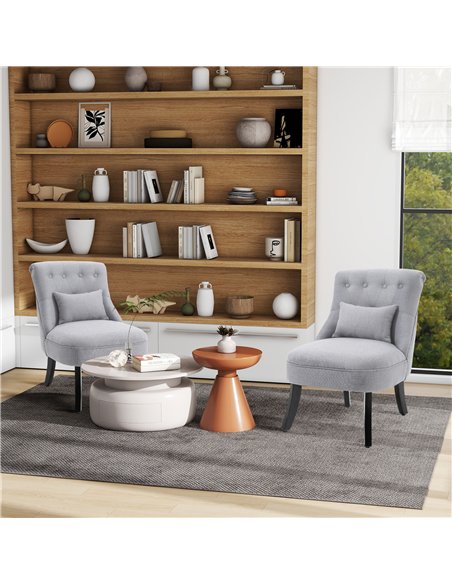 HOMCOM Fabric Single Sofa, Tub Chair, Upholstered Bedroom Chair with Pillow, Solid Wood Leg for Home, Living Room, Dining Room, 