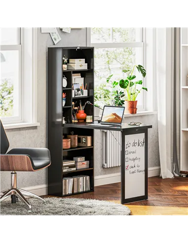 HOMCOM Three-Part Work Desk, with Storage and Writing Board - Black