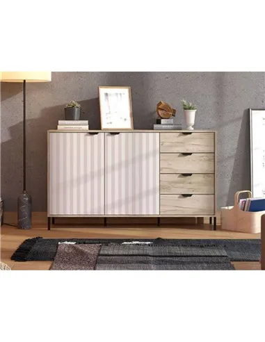 Evandria Grey Oak Effect And Cashmere Slatted Sideboard, 3445