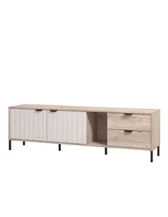 Evandria Vandea Grey Oak Effect Cashmere Slatted TV Unit Cabinet, 3446