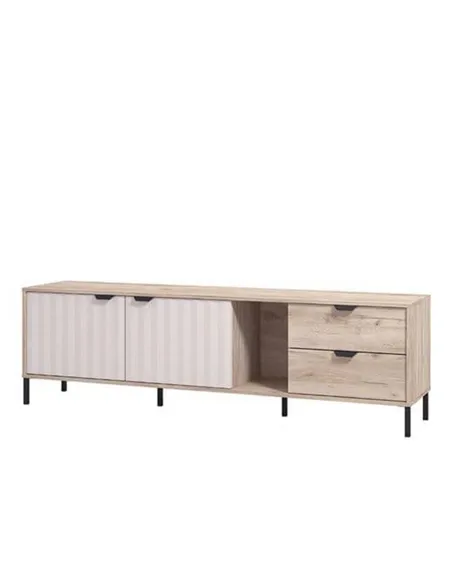 Evandria Vandea Grey Oak Effect Cashmere Slatted TV Unit Cabinet, 3446