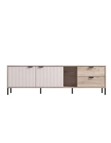 Evandria Vandea Grey Oak Effect Cashmere Slatted TV Unit Cabinet, 3446