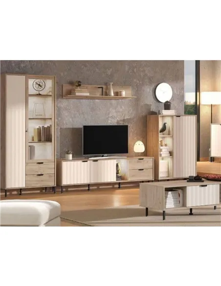 Evandria Grey Oak Effect Cashmere Slatted Short Sideboard, 3447