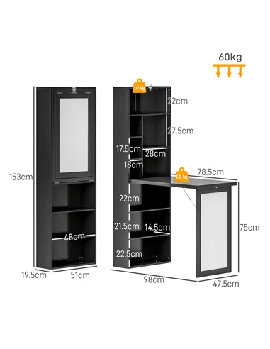 HOMCOM Three-Part Work Desk, with Storage and Writing Board - Black