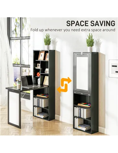 HOMCOM Three-Part Work Desk, with Storage and Writing Board - Black