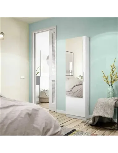 Giovanni Artic White Tall Shoe Cabinet 1 Mirrored Door 14-16 Pairs, 3228