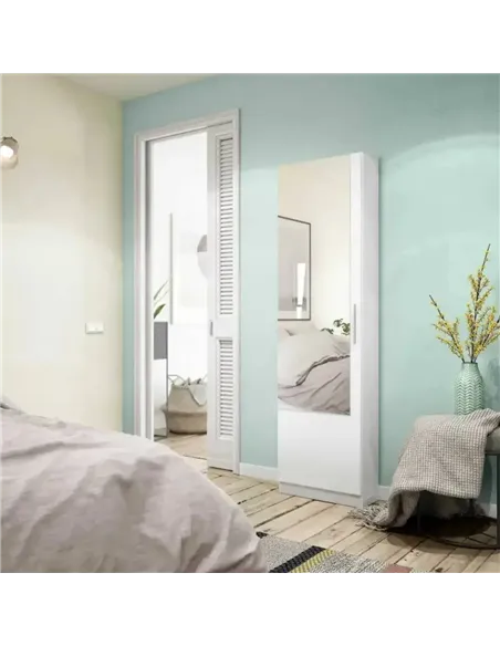 Giovanni Artic White Tall Shoe Cabinet 1 Mirrored Door 14-16 Pairs, 3228