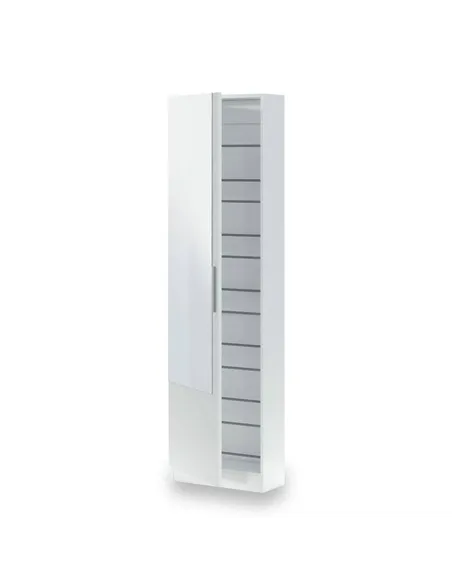 Giovanni Artic White Tall Shoe Cabinet 1 Mirrored Door 14-16 Pairs, 3228
